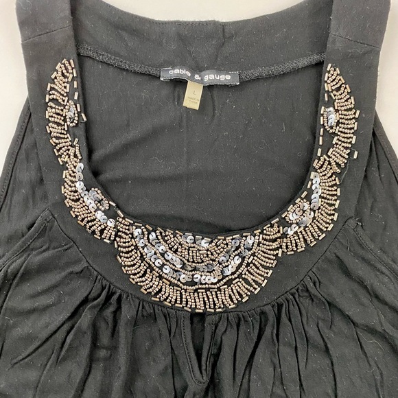 Cable & Guage Black Women’s Top with Decorative Beads and Sequins - Picture 4 of 5